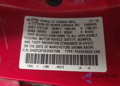 2018 Honda Civic Lx z USA, uszkodzony, nr VIN 2HGFC2F52JH527598